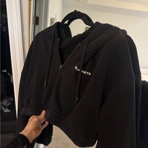 Alphalete Yoga Black Cropped Hoodie Jacket with Half-Zip